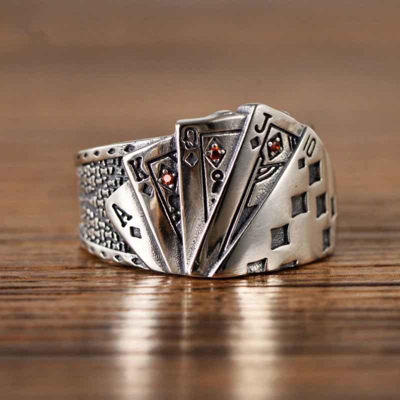 Vintage Lucky Poker Adjustable Open Rings For Women Men Playing Card Finger Stainless Steel Ring Fashion Party Jewelry