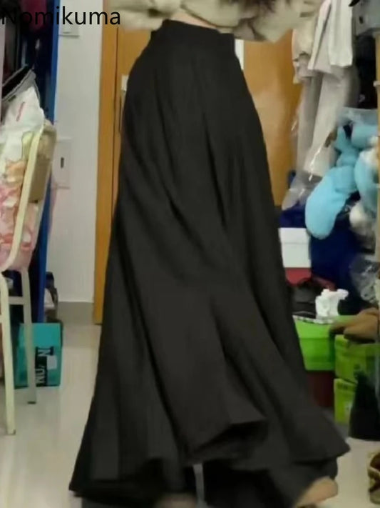 Pleated Skirts for Women High Waist Big Swing Jupe Vintage Long Skirt