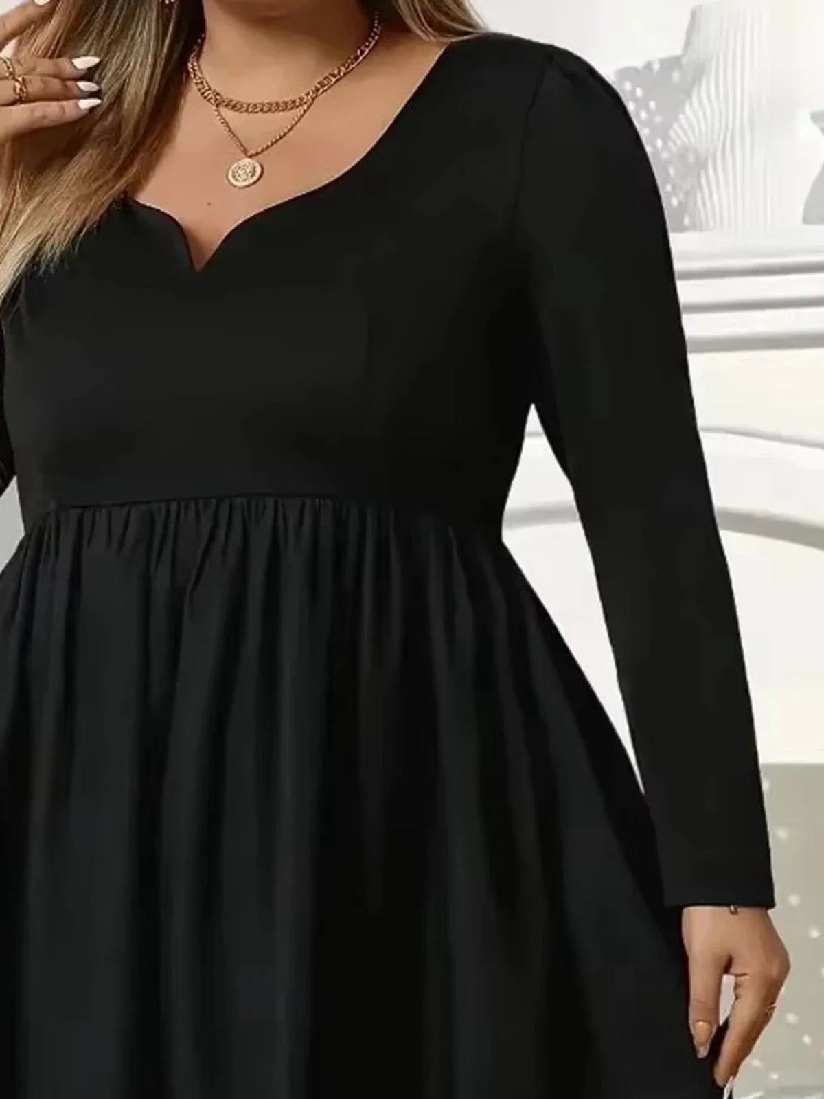 V Neck Long Sleeved Casual Elegant Neckline Notched  Dress