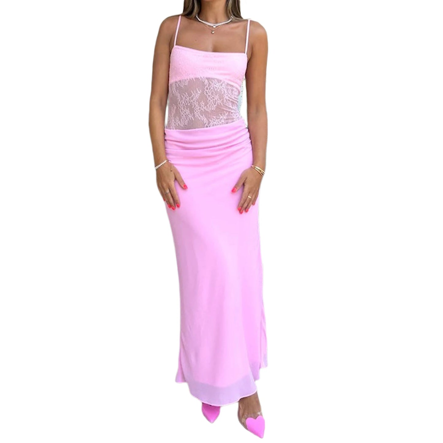 Women s Elegant Floral Print Maxi Dress Sleeveless Square Neck Open Back Lace Patchwork Boho Beach Party Dresses