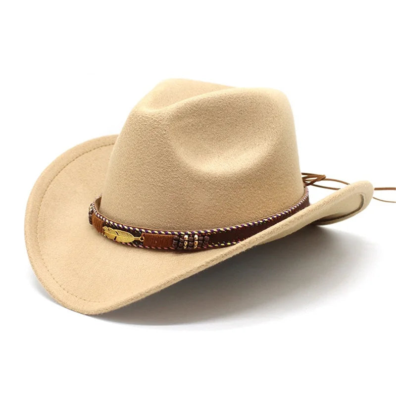 Vintage Style Wide Brim Hat with Leather Band for Men and Women Classic Retro Wool Felt Hat