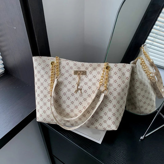 Handbag Texture Soft Leather Large Capacity Tote Women Bag With Hanging Accessories Shoulder Bag