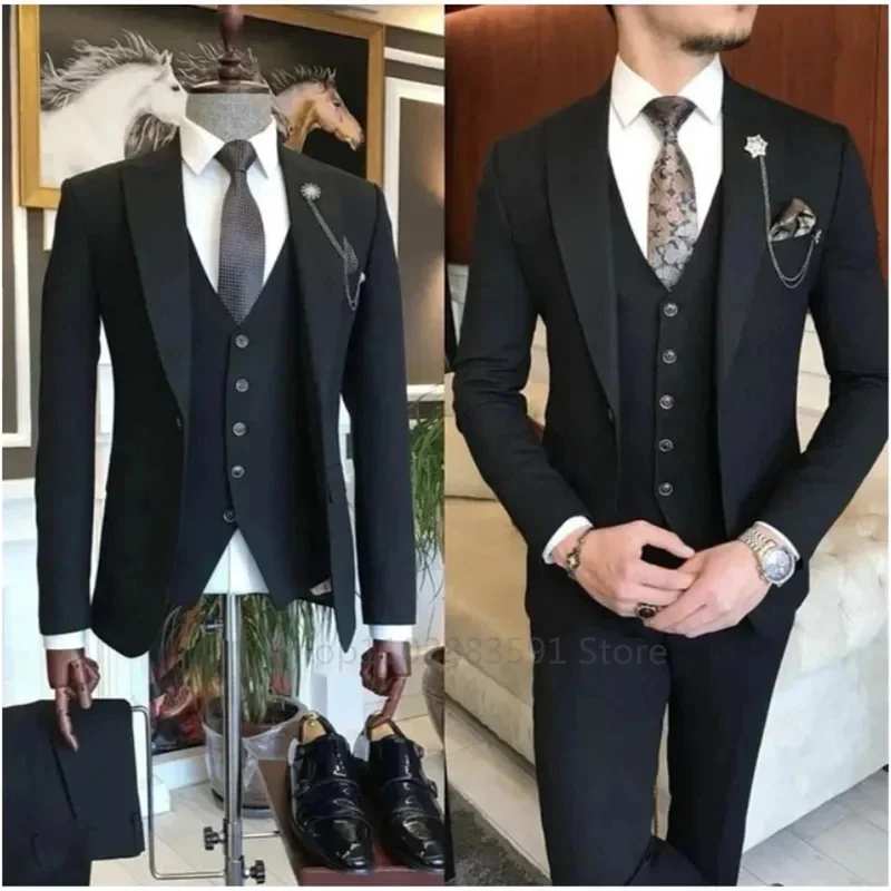 3 Pieces Business Formal Men's Slim Fit Suits Wedding Groom Prom Custom Blazer Jacket Vest Pant Sets