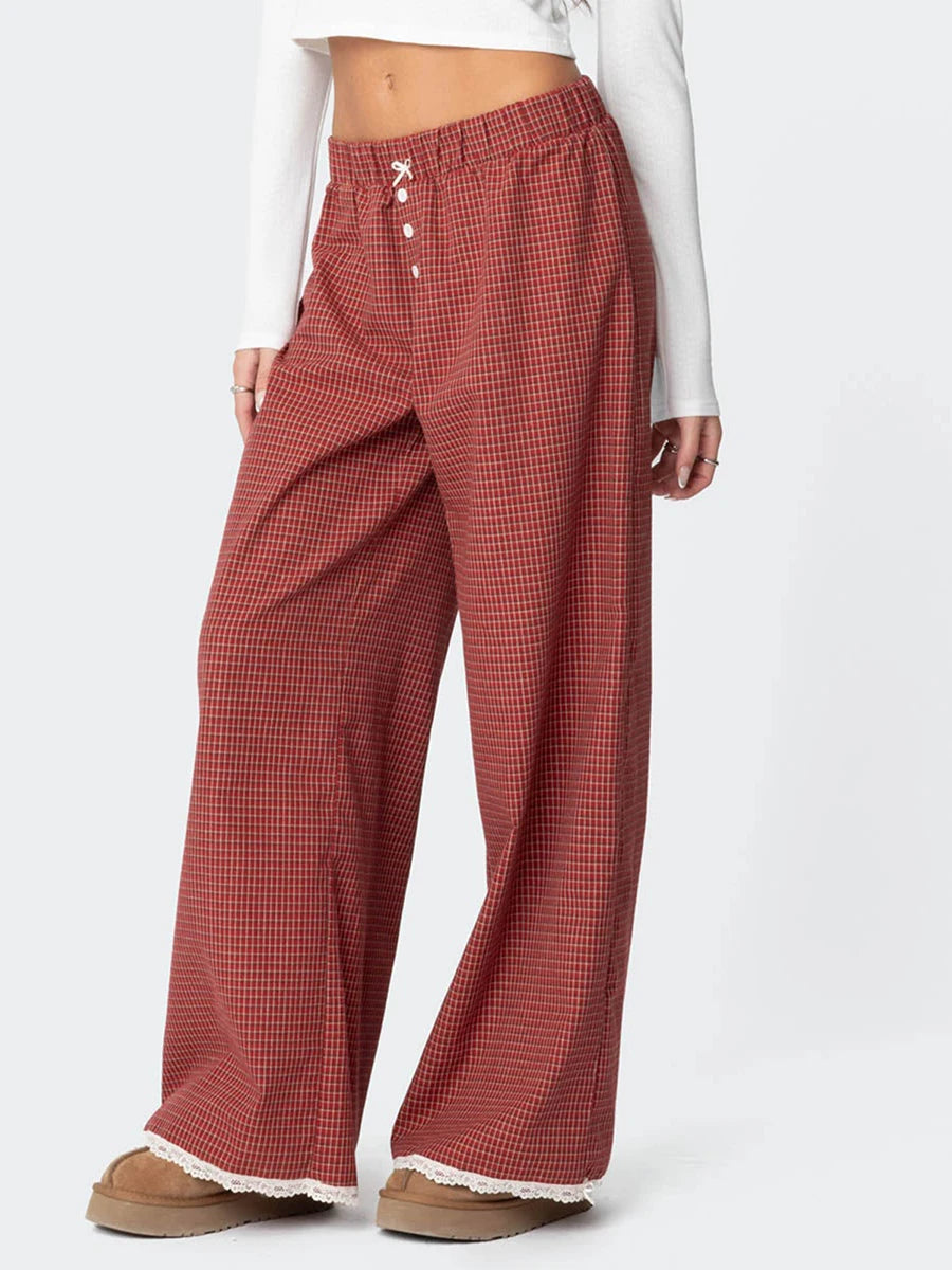 Women High Waist Wide Leg Pants Retro Floral Print Palazzo Trousers Casual Loose Fit Streetwear Fashion