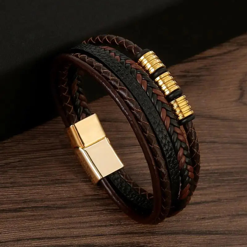 Classic Men's Leather Bracelet  Style Hand-woven Multi-layer Combination Accessory Fashion Man Jewelry