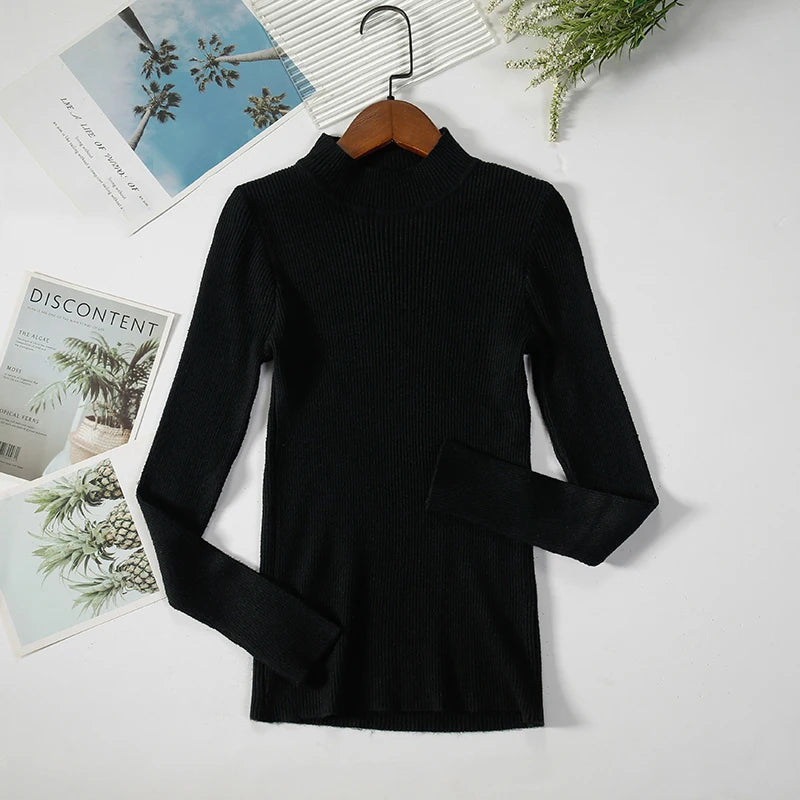Women's Turtleneck Sweater Knitted Soft Pullovers cashmere Jumpers Basic Solid Soft Sweaters Women Autumn Winter Casual Top