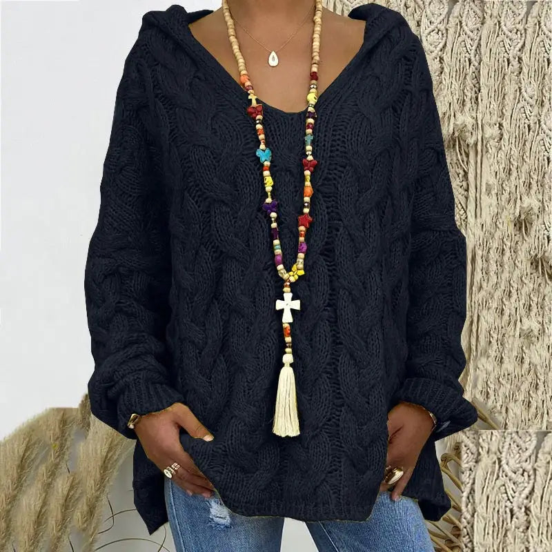 Women's Autumn Twist Knitted Sweater Casual Solid Hooded Pullovers Europe Style Jumpers Streetwear Women's Clothes