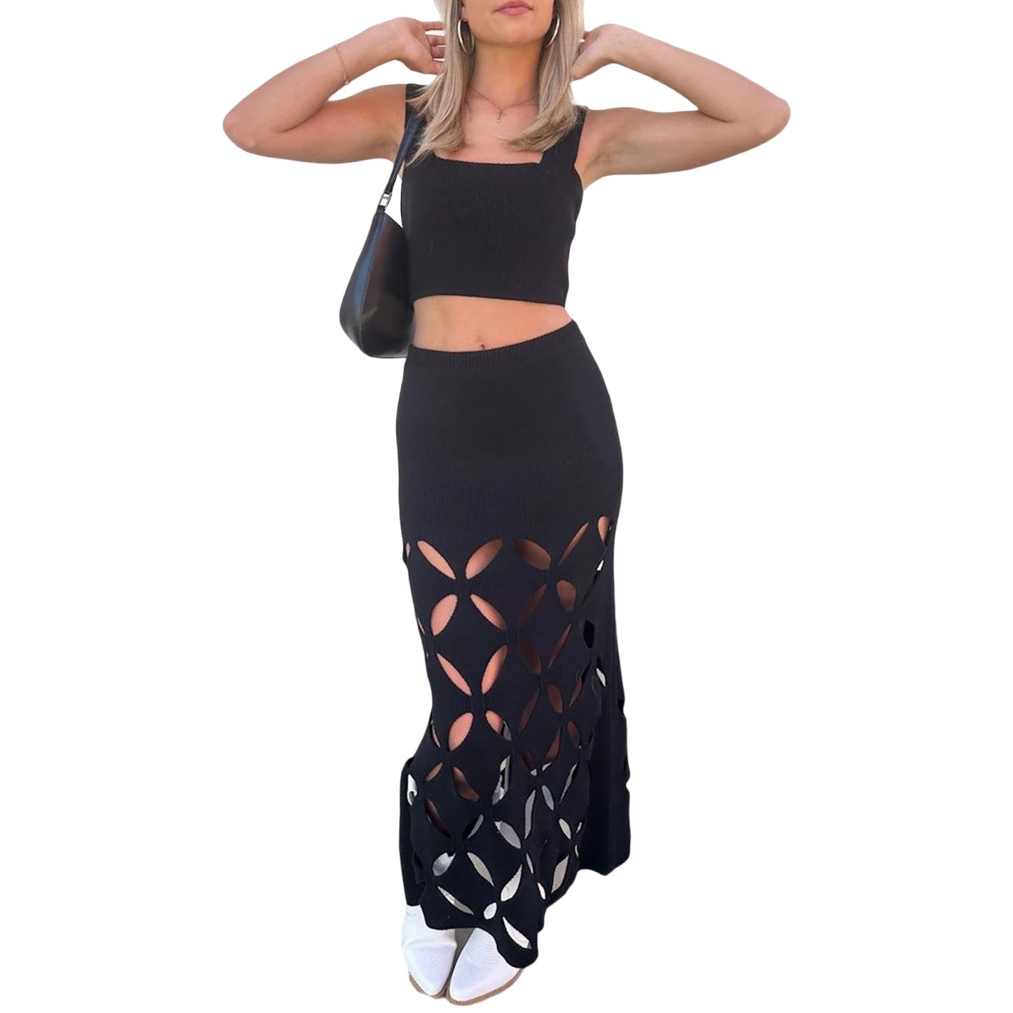 Sleeveless Crop Top and High Waist Ruched Skirt Set for Summer Beachwear and Casual Street Style