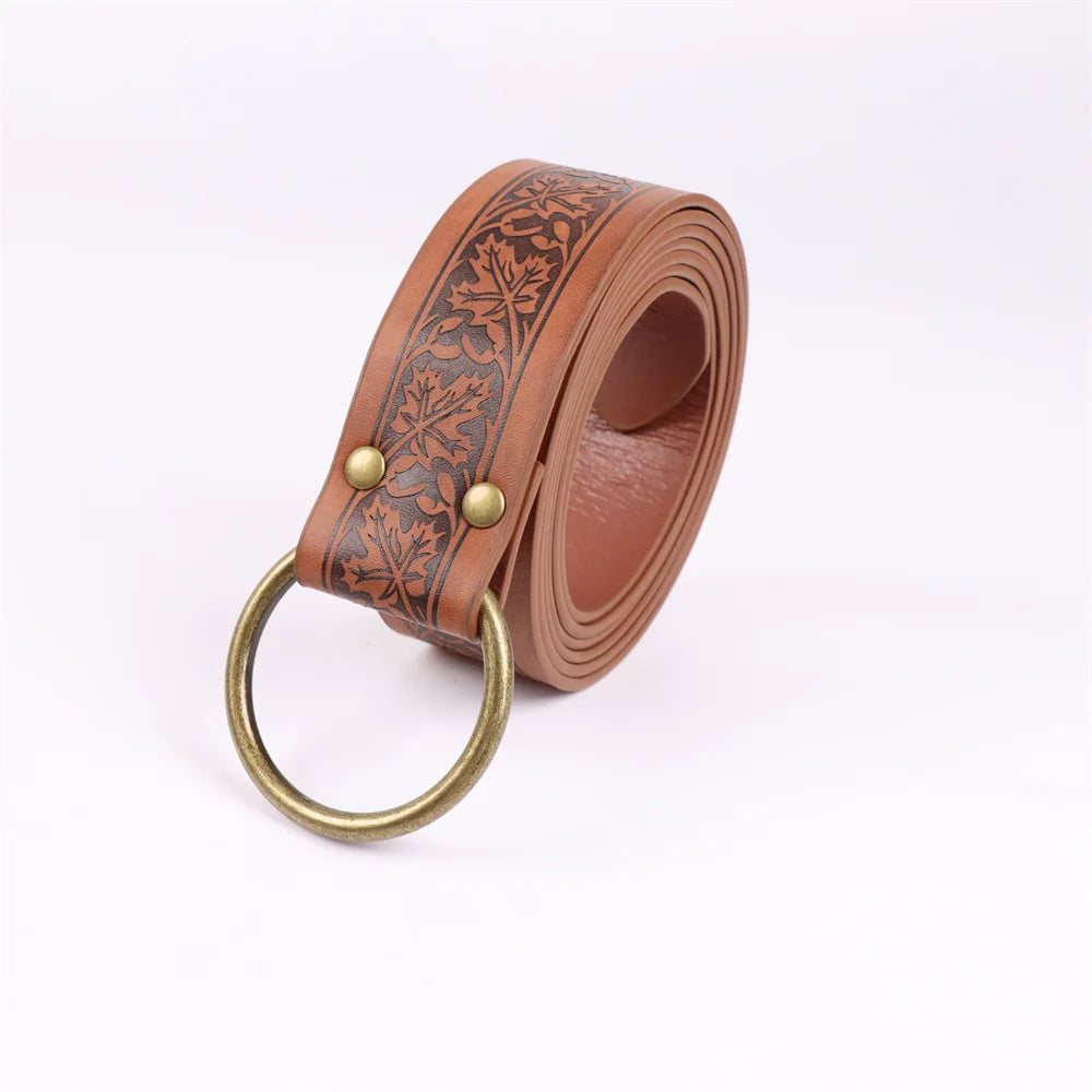 6PCS Medieval belt leaf embossed retro leather belt with potion glass magic bottle Viking knight