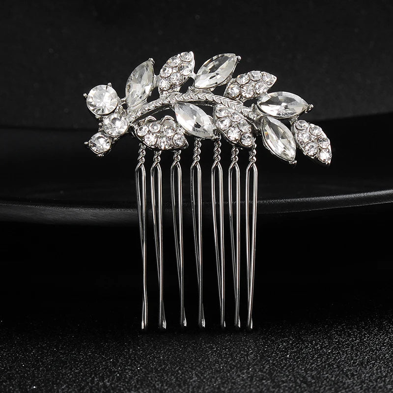 Silver Alloy Hair Comb Handmade Pearls Rhinestones Fashion Metal Headpiece Elegant Hair Jewelery Accessory For Women