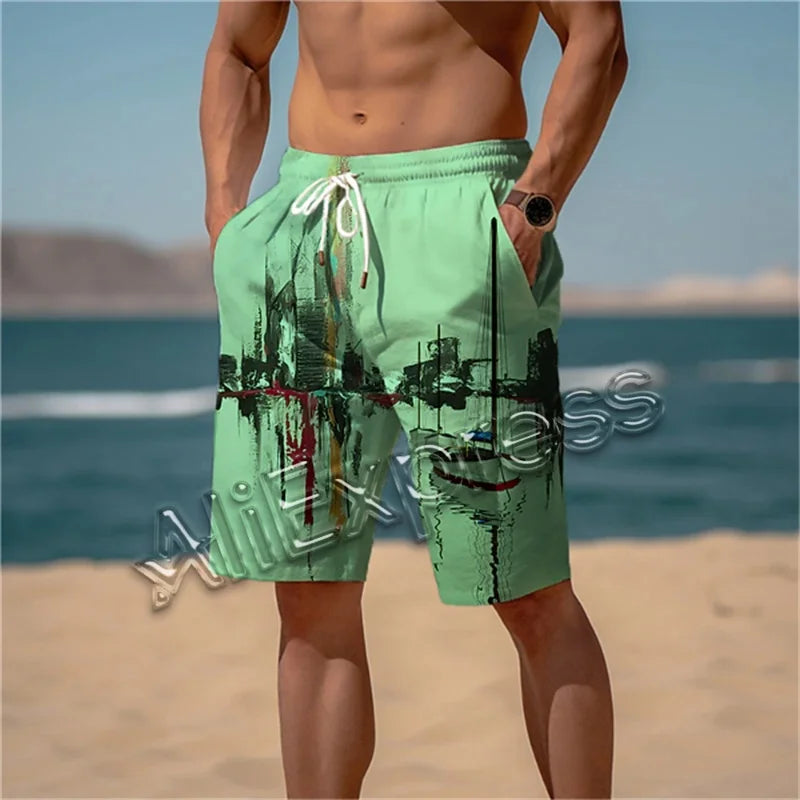 Fashion Lake Reflection Pattern Beach Short Mens Trend Personalization 3D Printed Board Shorts Loose Casual Oversized Swim Trunk