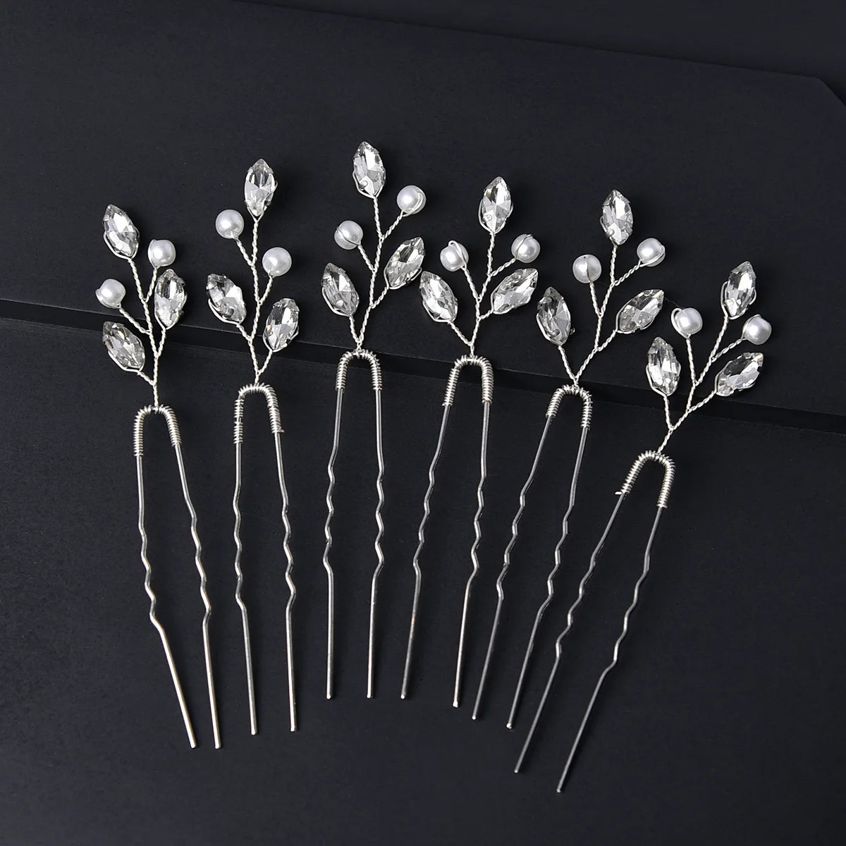 6Pcs Hairpins Headpiece Golden And Silvery Pearl Hair Comb Rhinestone Crystal Hair Accessories