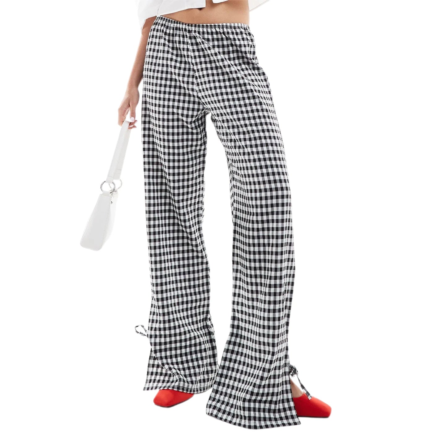 Women s Plaid Print Wide Leg Pants with Slit Detail and Elastic Waistband for a Comfortable and Stylish Look