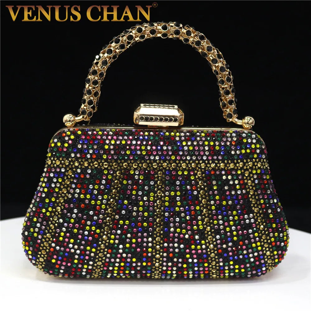 Popular In Exquisite Evening Bags With Diamond Design Fashion Handle Clutch Rhinestone Embellished Long Chain Bag