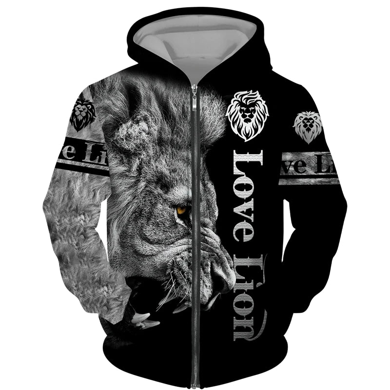 Men's Tracksuit 3D The Lion Print Zipper Hoodies Sweatshirts Pants Sets Casual Men's Clothing Women's Tracksuit