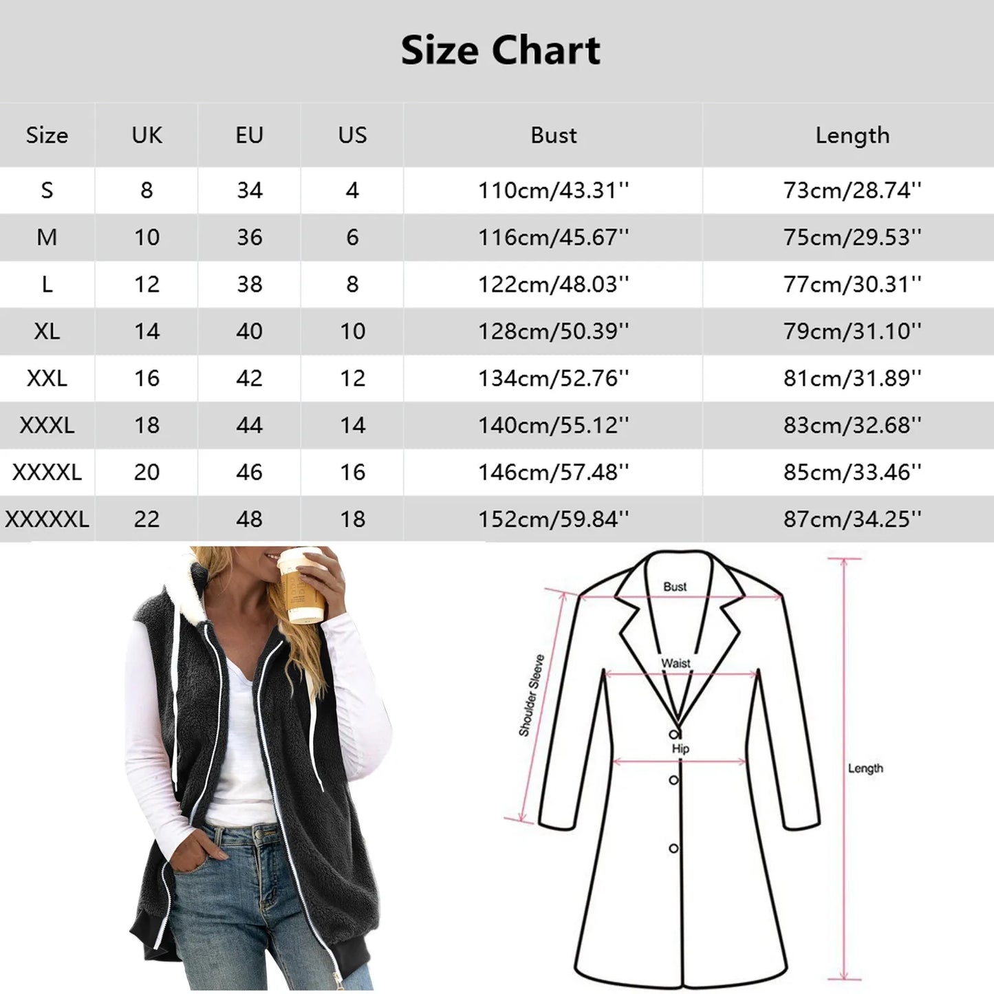 Plus Size Vests Outerwear Women Plush Sleeveless Hooded Vest Jackets Zip-Up Fleece Waistcoat