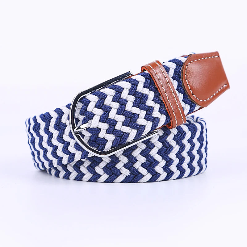 Casual Knitted Pin Buckle Belt Woven Canvas Elastic Expandable Braided Stretch Belts Women Jeans