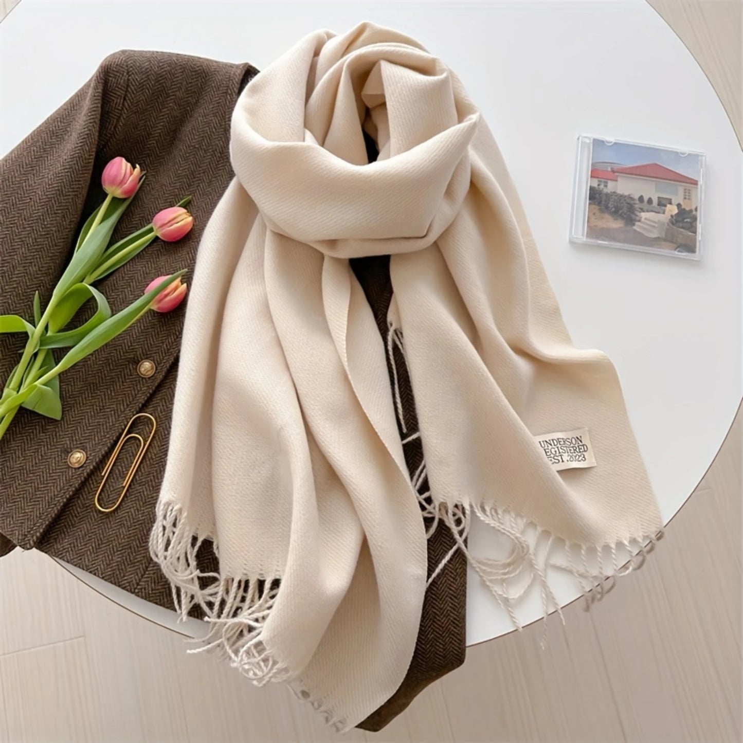 Luxurious Solid Color Tassel Scarf - Soft & Cozy Imitation Cashmere Shawl