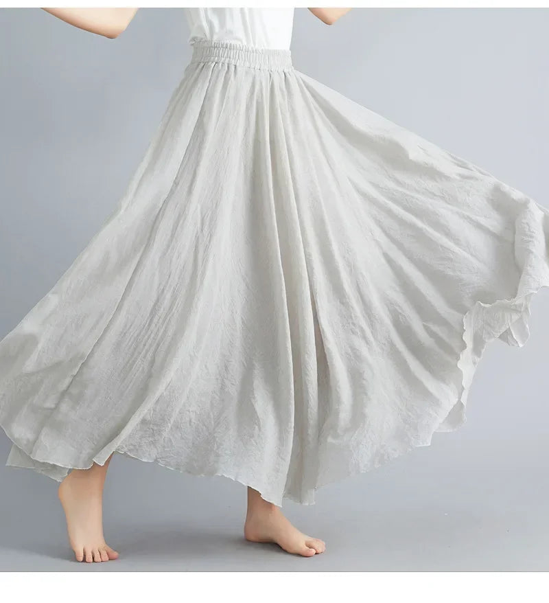 Cotton Linen Maxi  Casual Loose Long Skirt