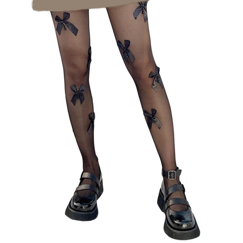 Fashion Thigh High Socks with Sheer Bow Tie Up Detail - Trendy Stockings