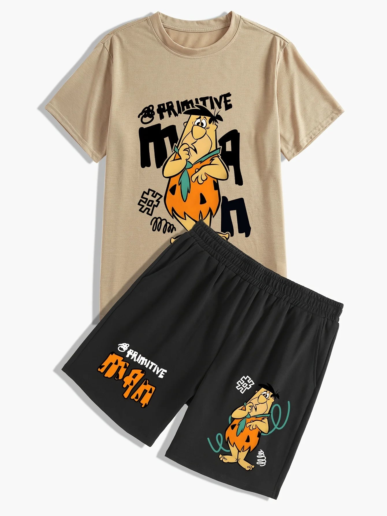 summer Flintstone's graphic men's suit High street top and shorts Comfortable, soft, breathable, lightweight and quick dry