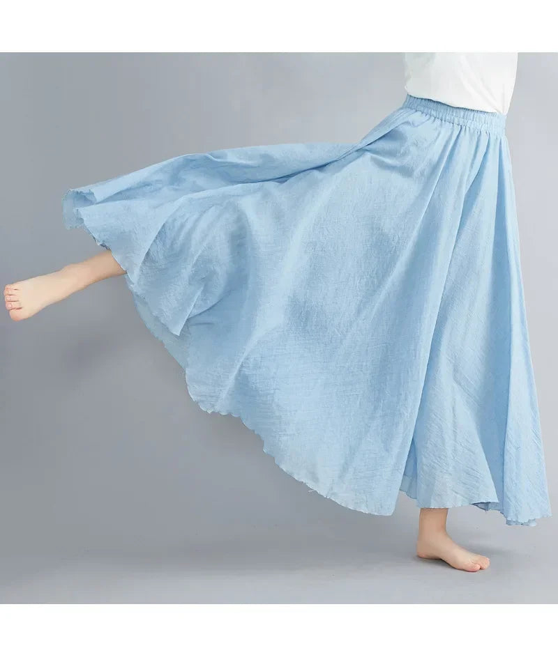 Cotton Linen Maxi  Casual Loose Long Skirt