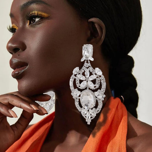 Rhinestone Flower Earrings  Trending Luxury  Accessories Statement Dangle Earrings Large Jewelry