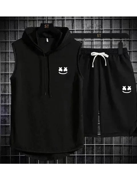 Brand Summer Men's Two Piece Set Casual T-Shirt and Shorts Set Men's Sports Suit Fashion Short Sleeve Tracksuit Hooded T-shirt