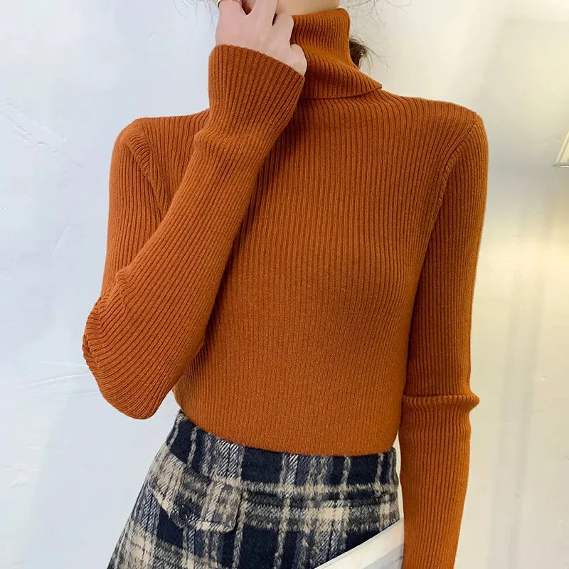 Women's Fall Turtleneck Sweater Knitted Soft Pullovers Cashmere Jumpers Basic Soft Sweaters For Women