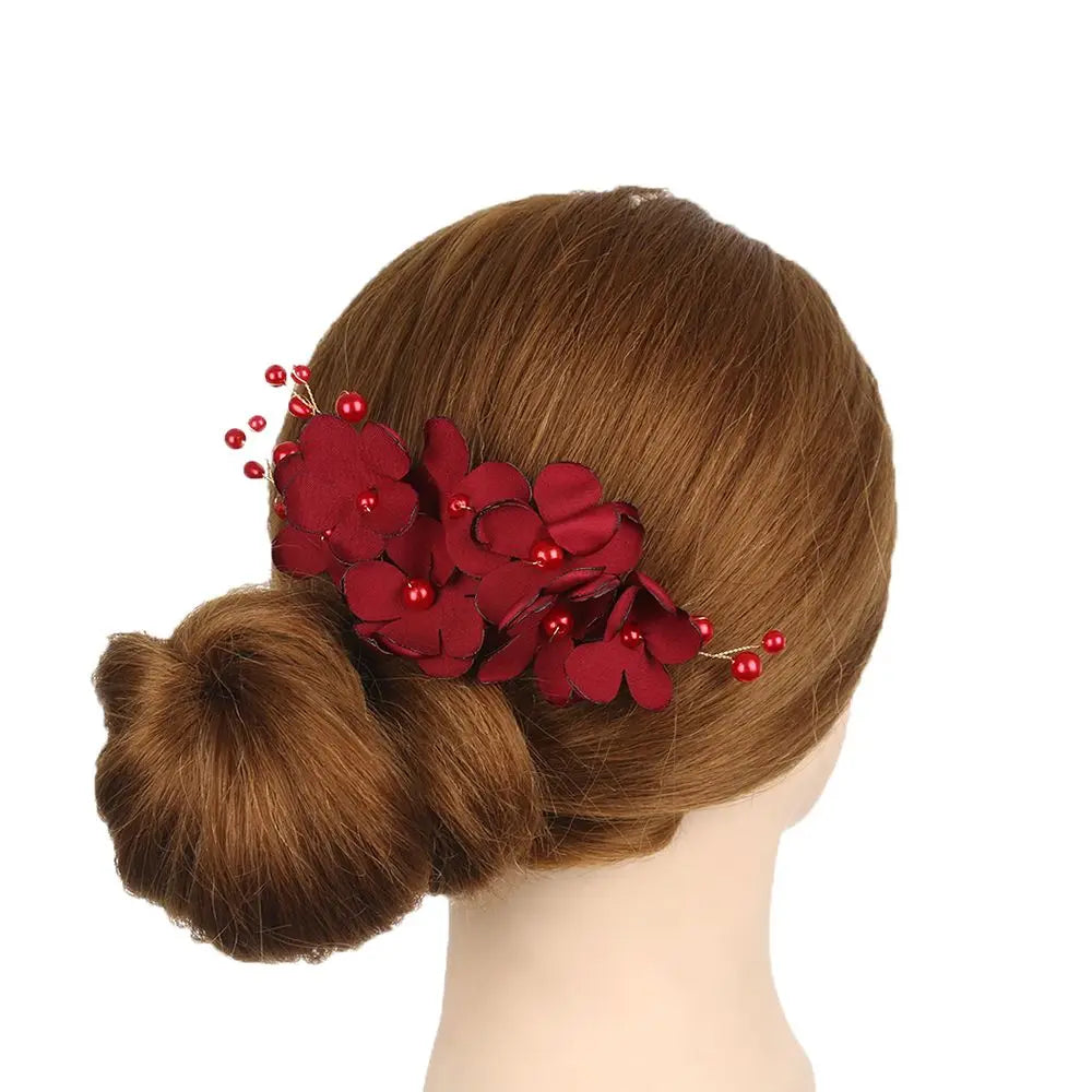 Fashion Red/Pink/Champagne Romantic Flower Hair Clip Hairpin Comb Accessories