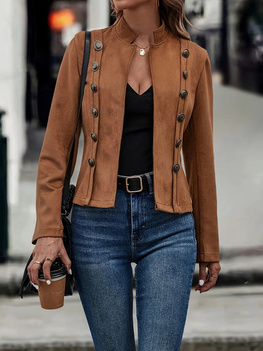 solid color decorative double breasted jacket deer fur velvet retro long sleeved jacket