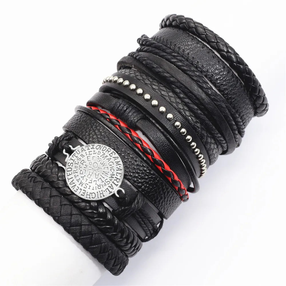 10 Pcs/set Black Wrap Woven New Fashion Handmade Men Bracelets Male Women Leather Bracelets Men Bangle