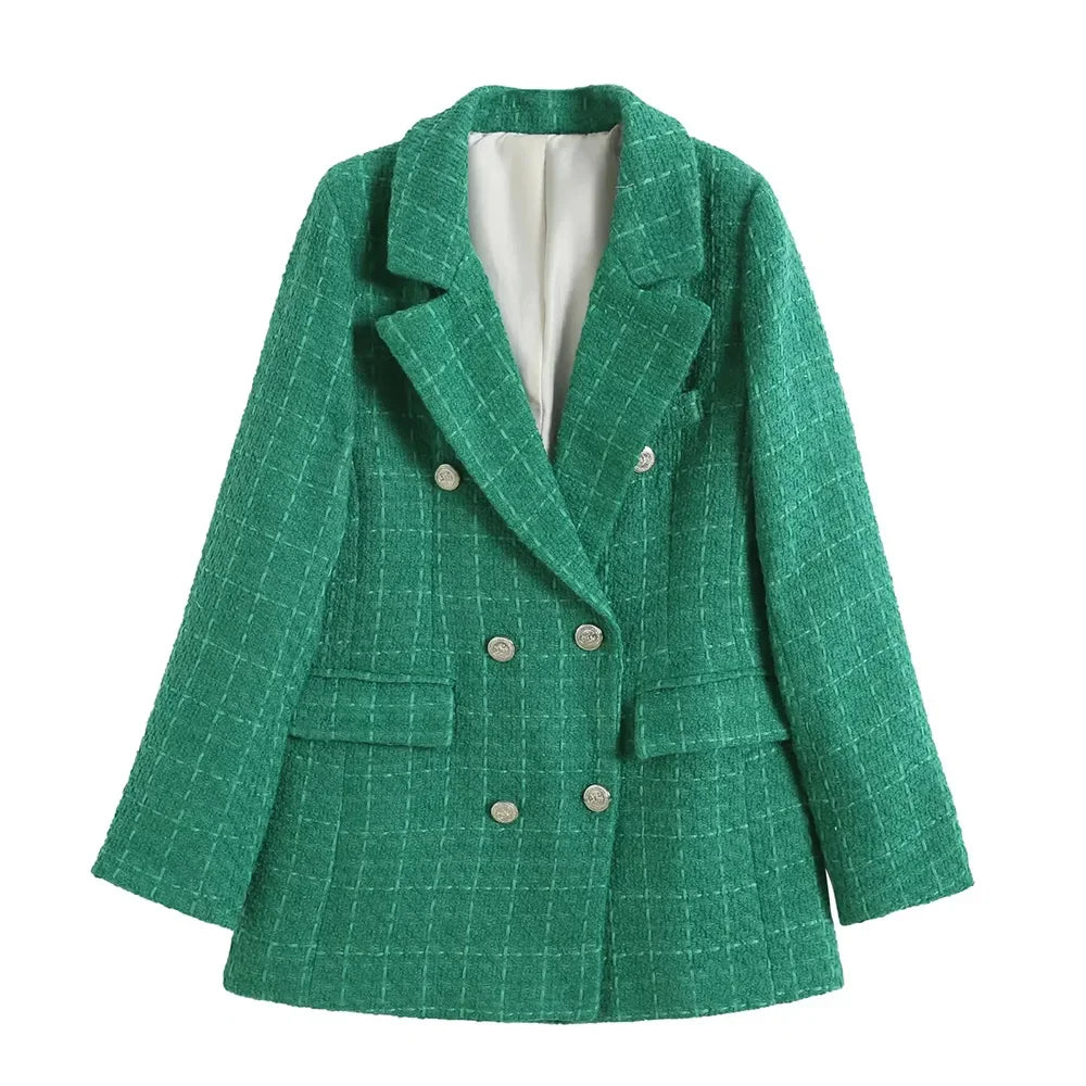Autumn Women's Clothing Style Fashionable Versatile Texture Double breasted Mid length Suit Coat