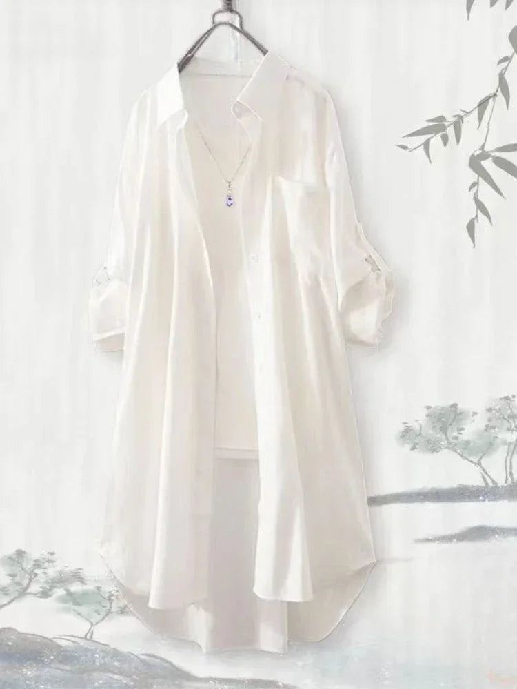 Plus Size Loose Breathable Blouses Casual Shirts Women Simple Solid Female Long Sleeved Shirts
