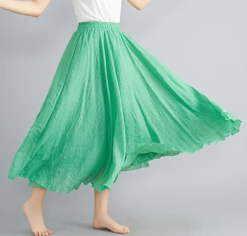 Cotton Linen Maxi  Casual Loose Long Skirt