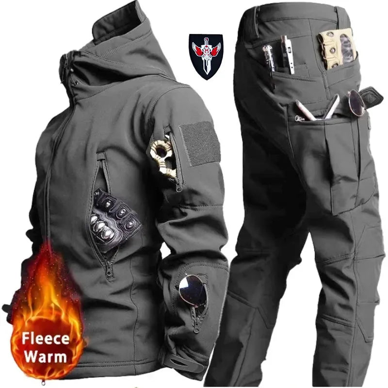 Shark Skin Soft Shell Autumn and Winter Plush Thickened Mountaineering Tactics Training Breathable Windproof Charge Suit