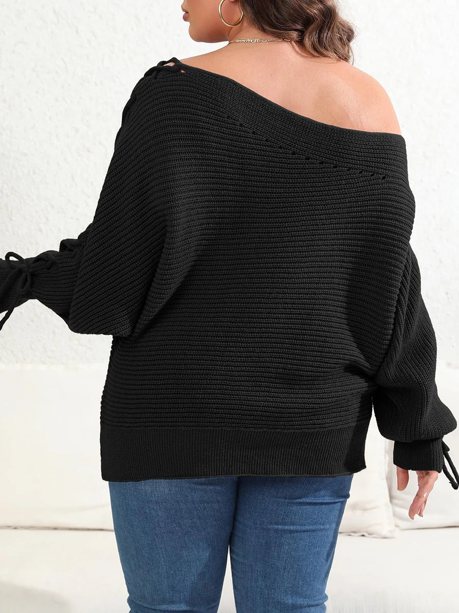Women s Plus Size Sweater Cozy Cable Knit Off Shoulder Long Sleeve Pullover with Tassel Detail Casual