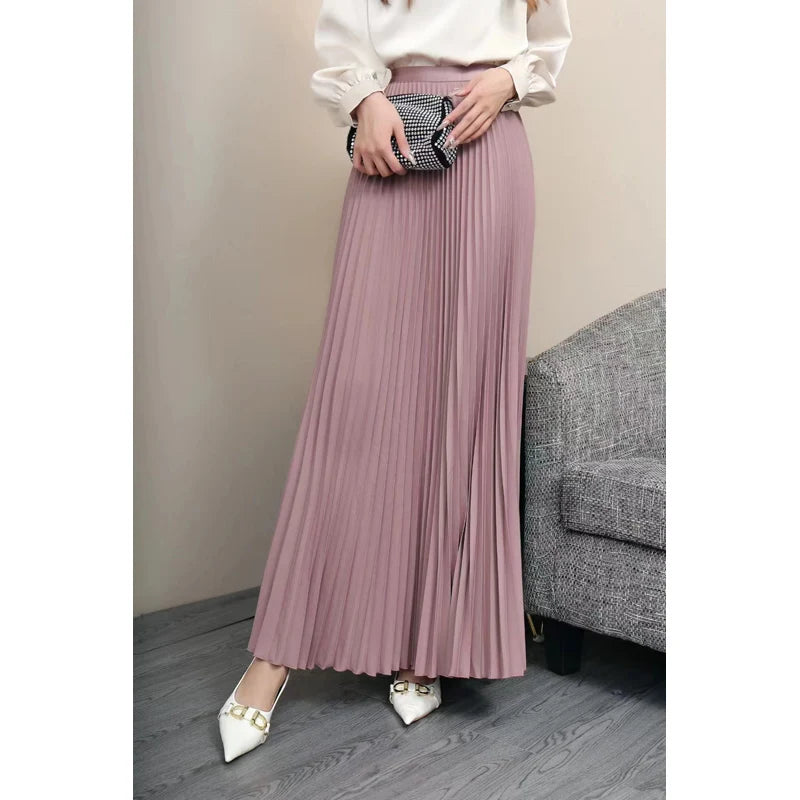 Casual Office  Pleated Skirt  Hight Waist Solid Long Skirt