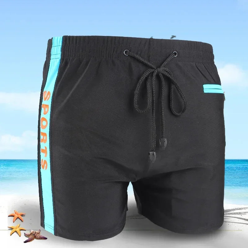 Stylish Men's Swimming Trunks with Zipper Pocket for Surfing and Swimming