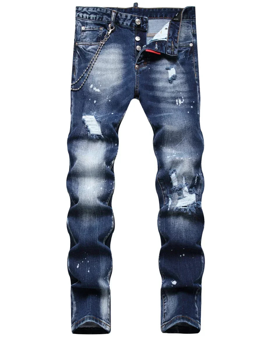 Skinny Jeans Luxury Brand Light Blue Holes Long Trousers Quality  Fashion Stretch Slim Pants Ripped Jeans