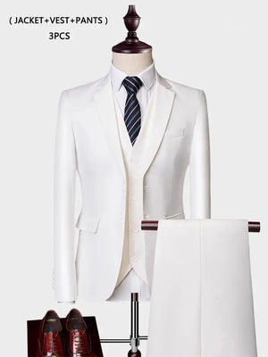 ( Jacket +Vest+ Pants ) Luxury Men's High-end Brand Solid Color Business Office Suit 3Pcs & 2Pcs Groom Wedding Party Suit Tuxedo