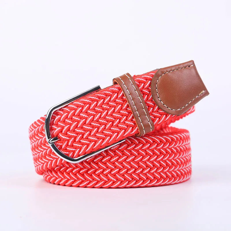 Casual Knitted Pin Buckle Belt Woven Canvas Elastic Expandable Braided Stretch Belts Women Jeans