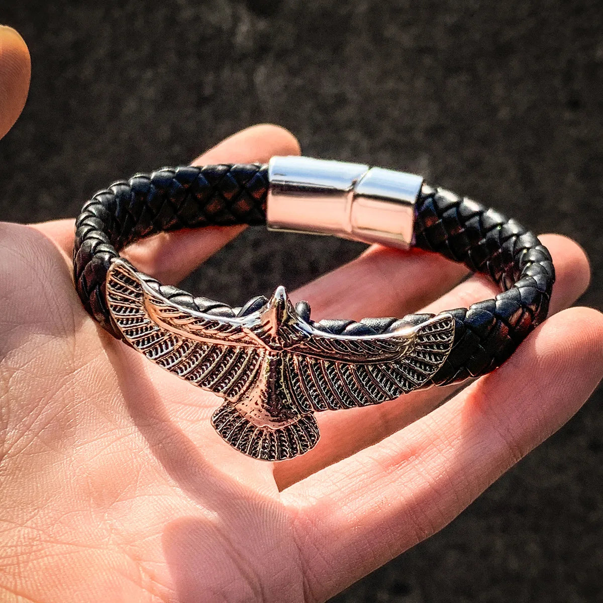 1PC Fashion Eagle Bracelet for Men Black Leather Hand Band with Magnetic Charm Bracelet Clasp Men's Accessories Gifts