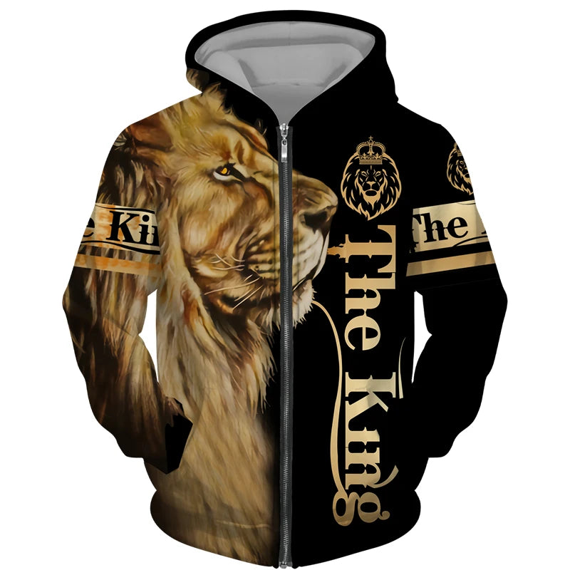 Men's Tracksuit 3D The Lion Print Zipper Hoodies Sweatshirts Pants Sets Casual Men's Clothing Women's Tracksuit