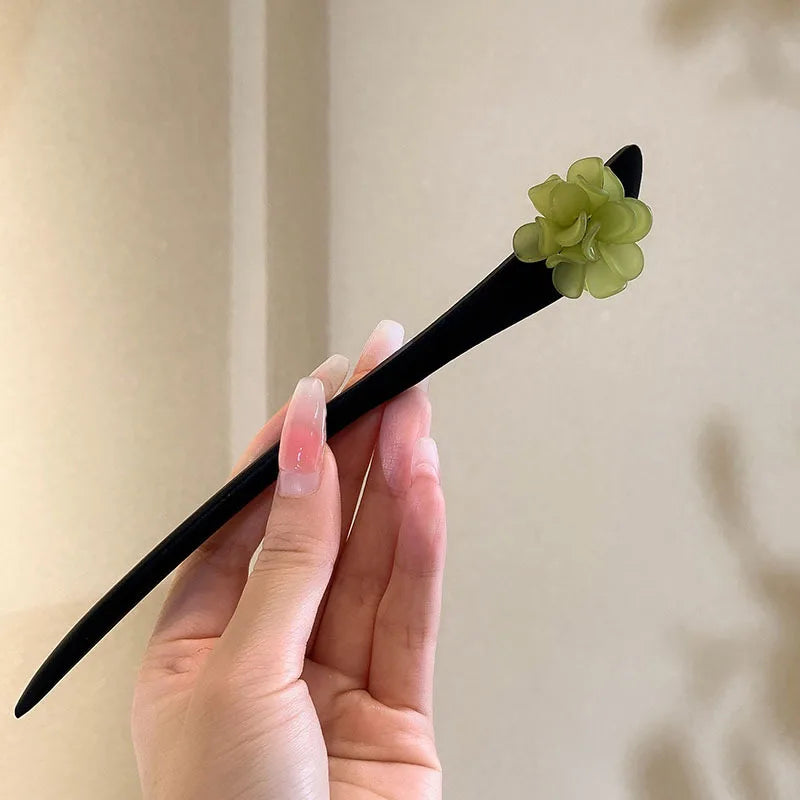 Floral Hair Pins Handmade Wooden Twist Bun Pin Chopsticks Flower Hair Clips Chinese-style Hair Stick