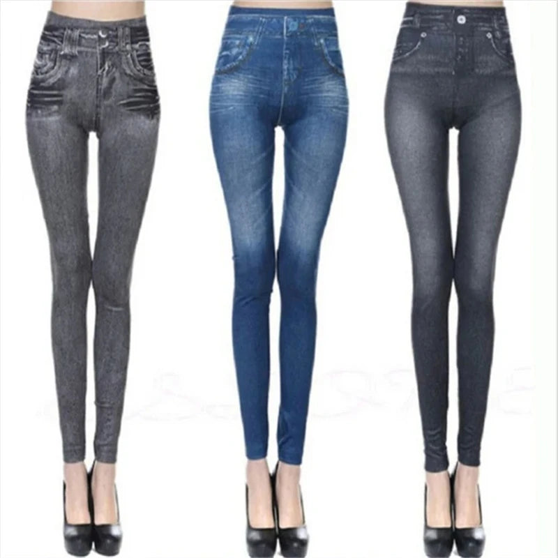Ultra High Stretch Denim Inspired Leggings for Women High Waist Slim Fit Lifted Buttocks