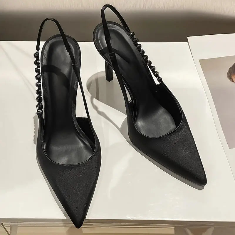 Metallic Crystal Sandals Shiny High Heels Sling back Silver Stiletto Heeled Shoes Party Dress Shoes