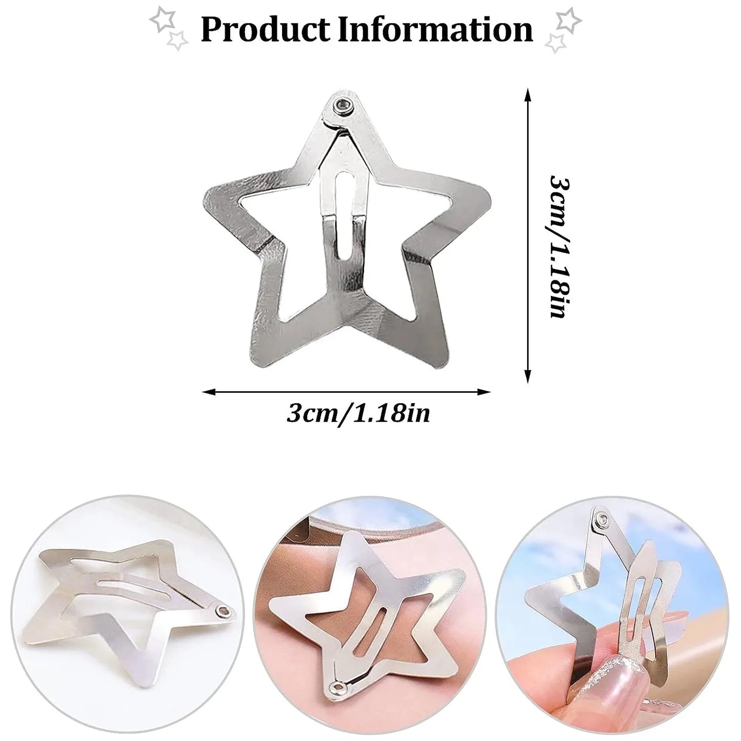 10/25/50/100/200pcs Silver Star Hair Clips Metal Snap Clip Hairpins Barrettes Hair Grip Jewel Hair Accessories