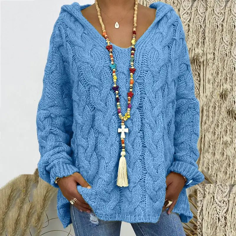 Women's Autumn Twist Knitted Sweater Casual Solid Hooded Pullovers Europe Style Jumpers Streetwear Women's Clothes