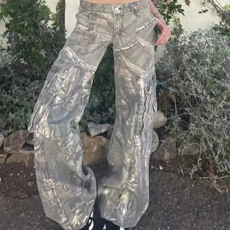 Retro Cargo pants Camo Pattern Print Streetwear Women's Street Hip Hop Unisex Casual Camo Loose Pants